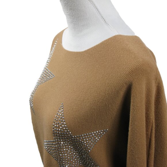 Vila Milano Tan Wool Blend Star Rhinestone Sweater Size Large - Picture 2 of 6